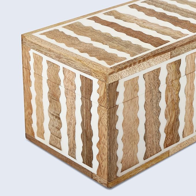 Handicrafts Home Large Decorative Storage Box with Lid Wooden Memory Box Keepsake Storage Box Photo Storage Organizer – Resin Inlay Kept Safari Collection - 10x5x5