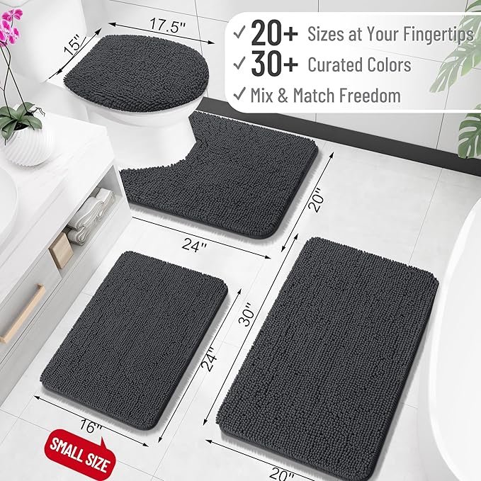 OLANLY Toilet Rugs U-Shaped 20x20, Extra Soft Absorbent Chenille Contour Bathroom Rugs for Toilet, Dry Quickly, Machine Washable, Non-Slip Bath Mat, Dark Grey