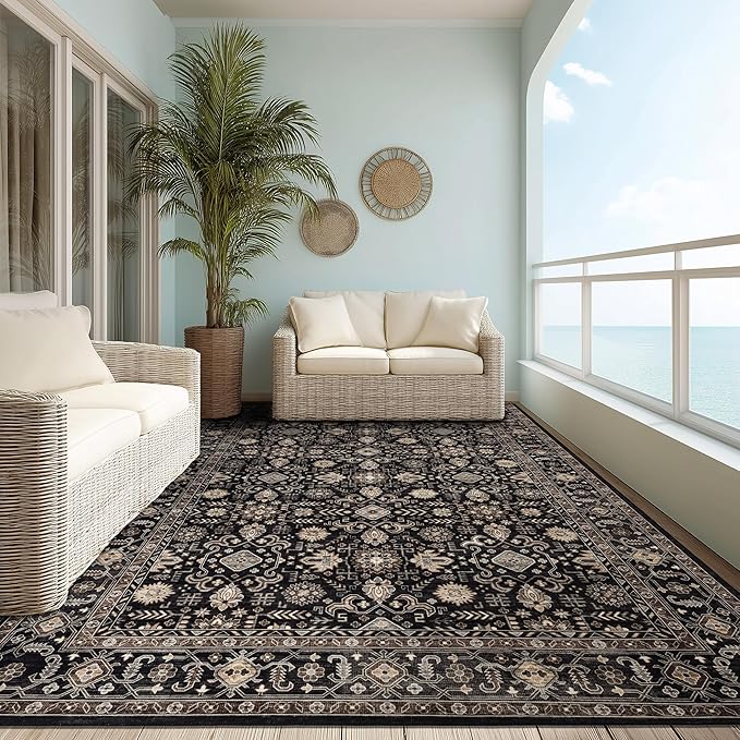 Ruaruarug Area Rug Non Slip Machine Washable Ultra Soft Living Room/Bedroom/Kitchen/Outdoor/Classroom Black Gold, 4'×6'