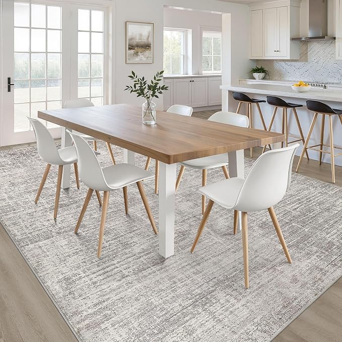 6x8 Area Rugs Living Room: Washable Large Neutral Rug Abstract Soft Modern Stain Resistant Indoor Floor Non-Slip Carpet for Bedroom Nursery Kids Office Playroom Dining Room Under Table- Brown Gray