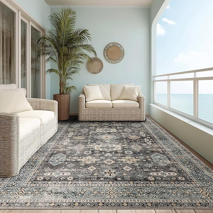 Ruaruarug Area Rug Non Slip Machine Washable Ultra Soft Living Room/Bedroom/Kitchen/Outdoor/Classroom Silver, 8'×10'