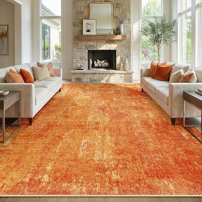 RELEANY Washable Area Rugs 8'x10' Non-Slip Modern Abstract Soft for Living Room Entryway Bedroom Nursery, Print Pattern, Orange