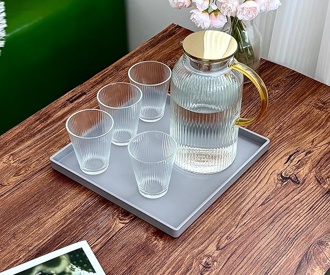 Gray Square Tray 11 Inch - 3 Pack Organization | Multi-Purpose Tray for Ottoman, Coffee Table, Dresser, Bathroom Countertop & Kitchen | Organizer for Makeup, Jewelry, Remote & Snacks