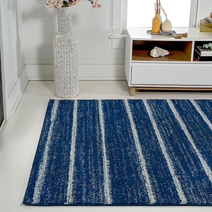 JONATHAN Y Williamsburg Minimalist Stripe Navy/Cream Indoor Area Rug, 5x8, Contemporary, Modern, Easy-Cleaning for Living Room, Bedroom, Kitchen, Pet Friendly, Non-Shedding (MOH201C-5)