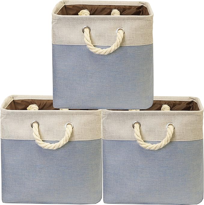 Simple Houseware Fabric Storage Cubes, 13" x 13" Storage Bin, 3 Pack, Blue