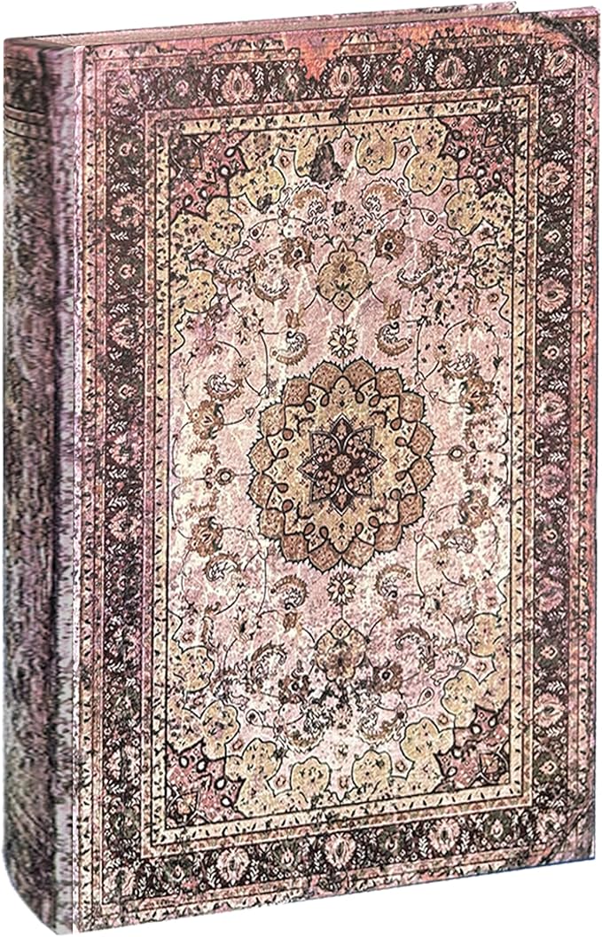 Decorative Wooden Book Box - Vintage Faux Book Boxes for Home Decor, Secret Storage with Magnetic Closure, Antique Style, Persian Rug Pattern Leather Cover, Perfect for Home Office Bookshelf, 10x7x1.6
