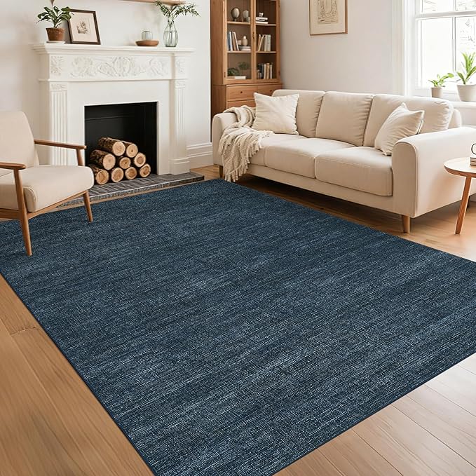 Modern Solid Color Area Rug 10x13 Large Living Room Area Rug Washable Abstract Bedroom Rugs Non Slip Boho Dining Room Throw Carpet Soft Stain Resistant Minimalist Rugs for Nursery Home Office, Navy