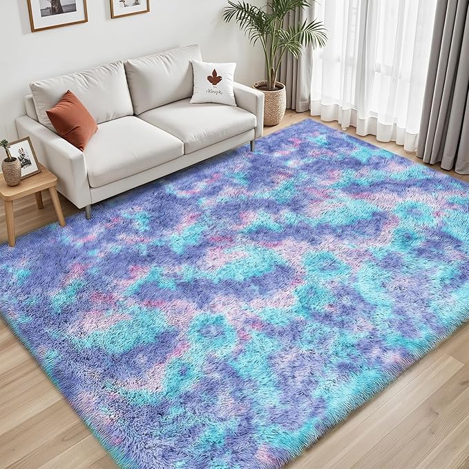 Rainbow Fluffy Rugs for Girls Bedroom: 5x7 Large Shag High Pile Area Rug Upgrade Non-Slip Plush Fuzzy Living Room Rug Shaggy Soft Indoor Floor Carpet Nursery Rugs for Kids Baby Toddler Home Decor