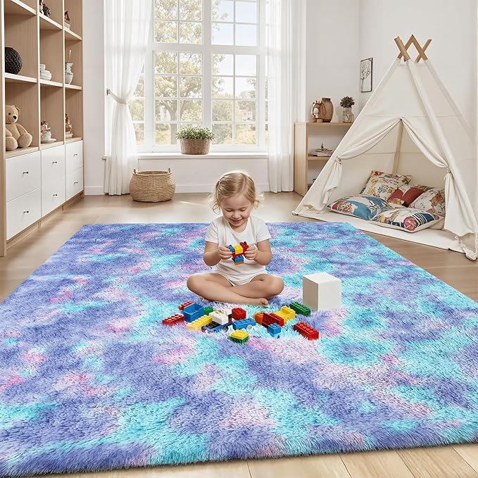 Rainbow Fluffy Rugs for Girls Bedroom: 6x9 Large Shag High Pile Area Rug Upgrade Non-Slip Plush Fuzzy Living Room Rug Shaggy Soft Indoor Floor Carpet Nursery Rugs for Kids Baby Toddler Home Decor