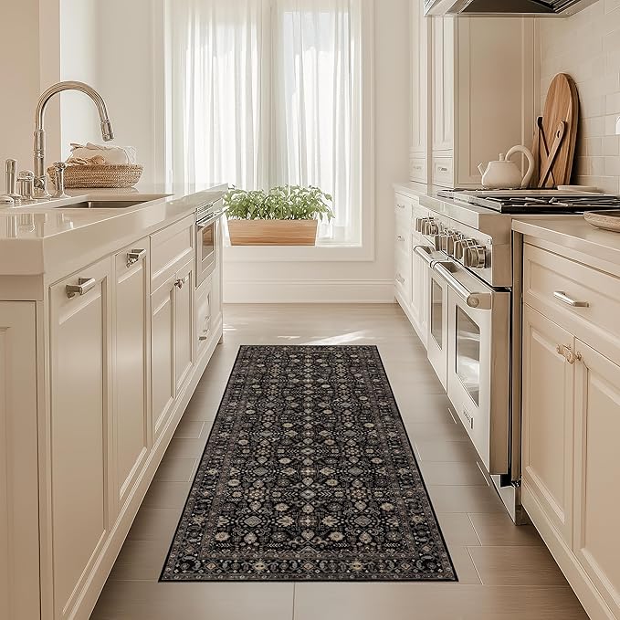 Ruaruarug Area Rug Non Slip Machine Washable Ultra Soft Living Room/Bedroom/Kitchen/Outdoor/Classroom Black Gold, 2'×6'