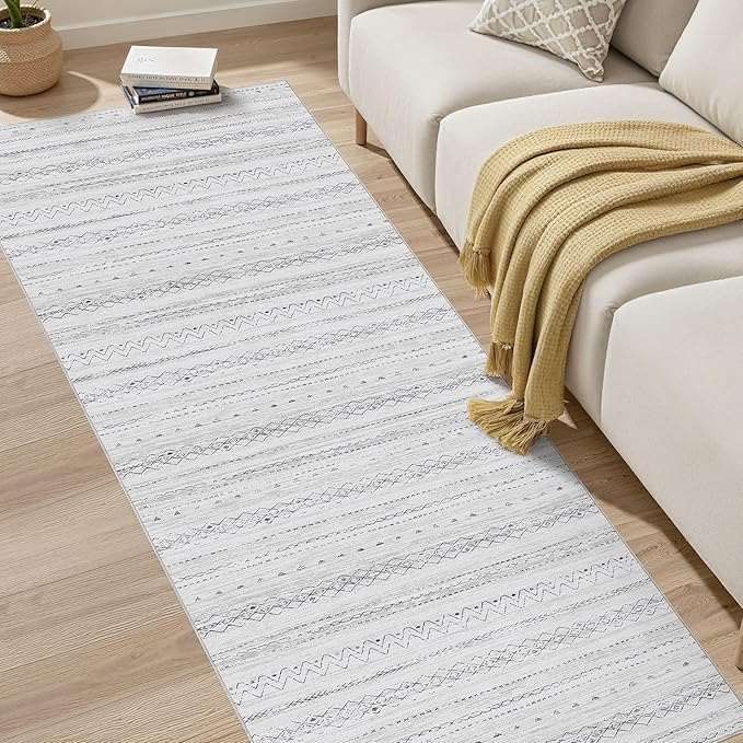 cotiled Hallway 2.6x10 Runner Rugs: Washable Boho Rugs with Non Slip Backing Large Soft Indoor Stain Resistant Carpet for Living Room Bedroom Farmhouse Dining Room Lightweight Home Decor Grey