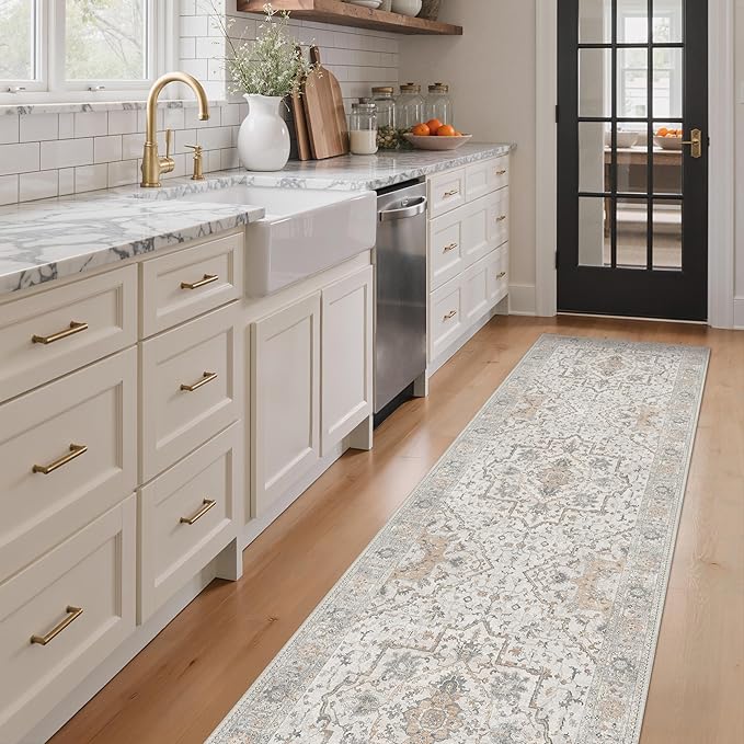 GENIMO Runner Rug 2'x5' Machine Washable Non Slip Vintage Hallway Runner Rug, Low Pile Lightweight Rugs for Indoor Entryway, Hallway, Kitchen and Corridor, Gray Brown