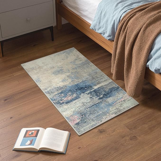 GENIMO 2X3 Washable Modern Doormat, Non-Slip Low Pile Chenille Area Rug, Small Entry Mat for Entrance Hallway Kitchen Bathroom, Dusk Tide
