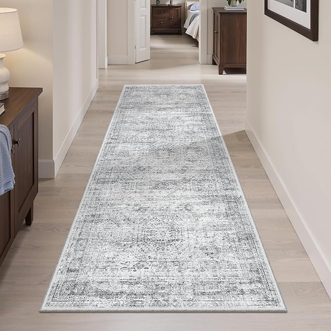 Soalmost Runner Rug 2x5 Washable Non-Slip Kitchen Runner Rugs for Bathroom Laundry Room Grey Vintage Floor Carpet Runners for Hallway Entryway