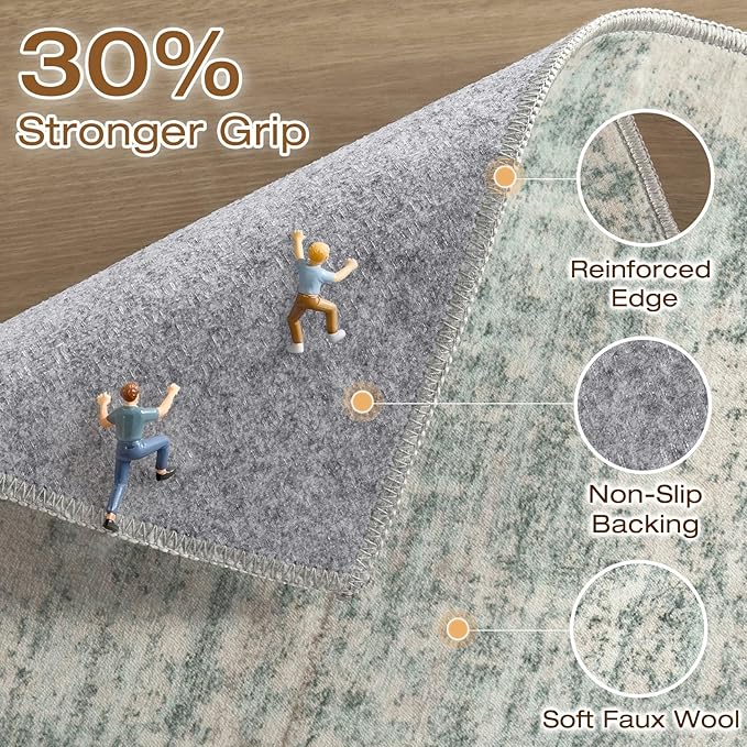 Runner Rug Non-Slip Kitchen Rug: 3x10 Washable Abstract Modern Soft Stain Resistant Indoor Floor Neutral Accent Throw Carpet for Hallway Bathroom Laundry Room Bedroom Entryway- Green
