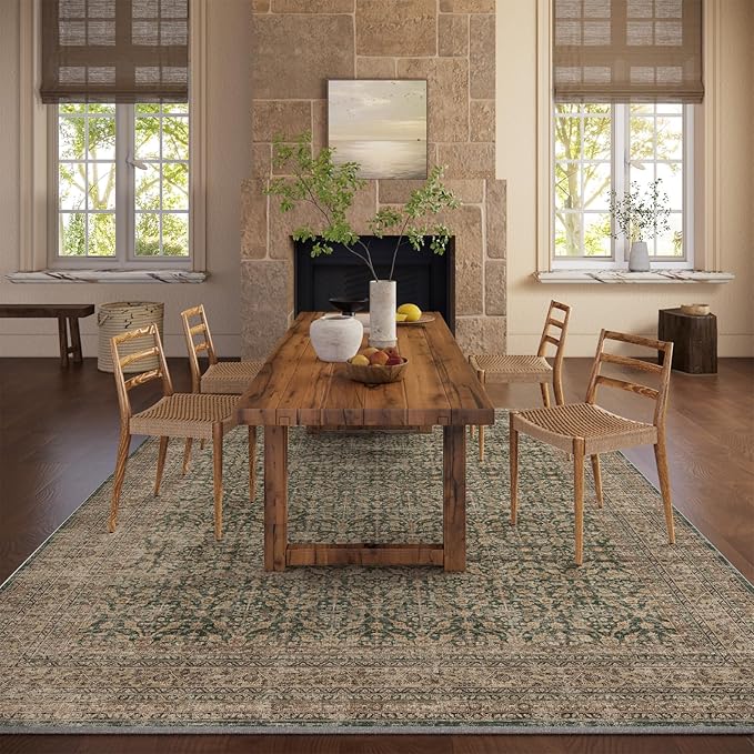Machine Washable Rugs for Living Room: 6x9 Area Rugs Boho Vintage Rugs Stain Resistant Non Slip Low Pile Soft Lightweight Carpet for Bedroom Kitchen Dining Room Nursery Kids Room Farmhouse