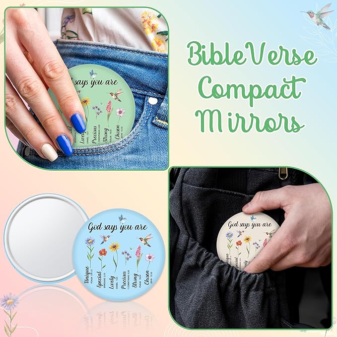 Y1tvei Bible Verse Mirrors Christian Gifts for Women - 36Pcs Scripture Inspirational Mini Compact Mirrors, Round Portable Pocket Makeup Mirrors for Purse Religious Church Birthday Party Favors Decor