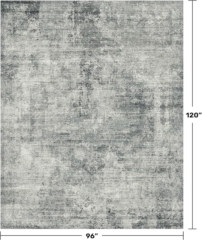 Hazo Haus Farmhouse Gray and Blue Rugs for Living Room 8x10 - Modern Cool Unique Area Rug for Dining Room, Large Bedroom, Washable Foldable Dark Academy Décor