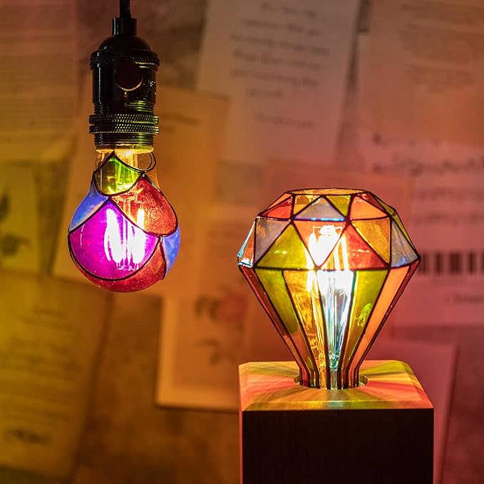 Stained Glass Light Bulb, Rainbow Painted, 4W 120V, Multi Colored Indoor, Fun Romantic, Unique Decorative