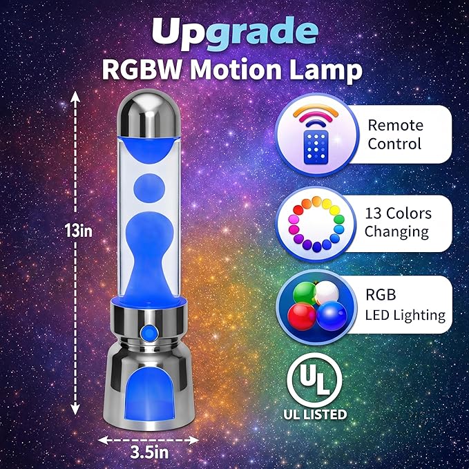 Liquid Motion Lamp Lighthouse Style 13" LED Night Light for Adults Kids with Remote 13 RGB Color Changing Decorative Mood Light for Bedroom, Aesthetic Home Decoration, Table Lamp, White Wax
