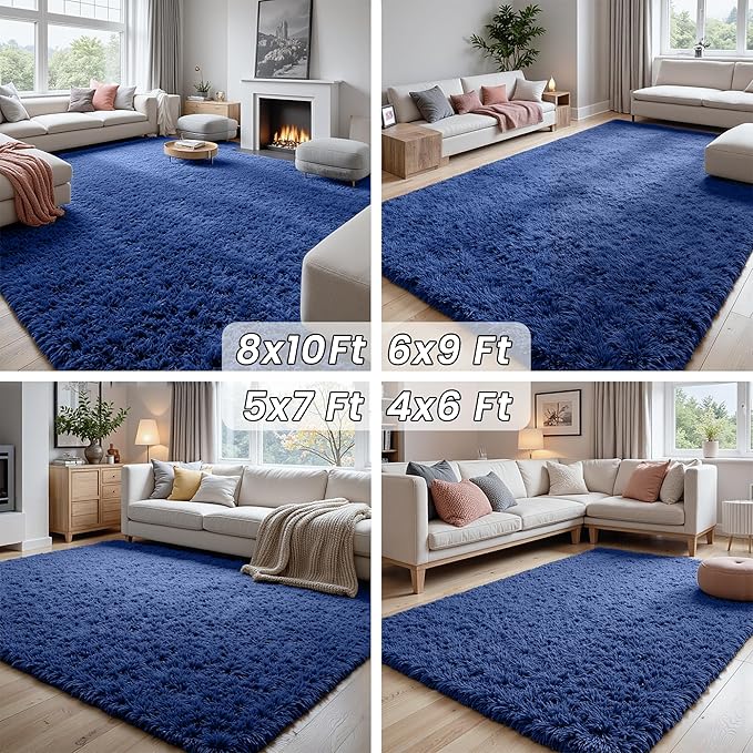 4x6 Area Rugs for Living Room Rug: Soft Fluffy Shag Blue Rugs for Bedroom, Non-Slip Large Fuzzy Plush Rug Indoor Floor Carpet for Nursery Kids Boys Girls Room, Dorms, Playroom, Modern Home Decor