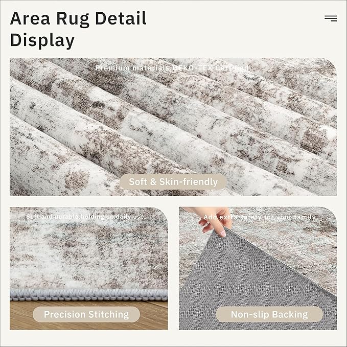 Soalmost Abstract Rug 8x10 Large Living Room Rugs Neutral Modern Washable Area Rugs for Bedroom Dining Room Non-Slip Stain Resistant Foldable Thin Rug Grey Pink