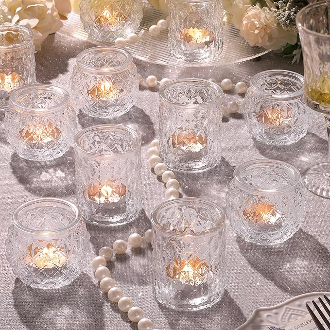 NITIME 12Pcs Assorted Votive Candle Holders for Wedding Centerpiece, Clear Tea Light Candle Holders, Glass Candle Holder for Table Centerpiece, Home and Party Decorations