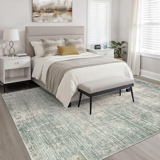 6x8 Area Rugs Living Room: Washable Large Neutral Green Rug Abstract Soft Modern Stain Resistant Indoor Floor Non-Slip Carpet for Bedroom Nursery Kids Office Playroom Dining Room Under Table Home
