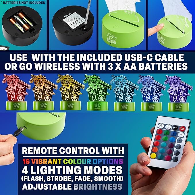 Get Trend Disney Toy Story 3D Illusion Night Light for Kids, Buzz Lightyear, 16 Colors, 4 Lighting Modes, Dimmable, LED Desk Lamp, Bedroom Decor, Gifts for Boys, Girls (Multi Toy Story)