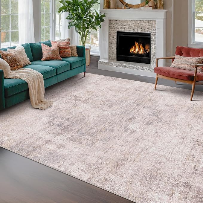 Hazo Haus Modern Pink and Grey Rugs for Bedroom Girls - Abstract 6x9 Area Rug for Living Room, Dining Room Under Table, Thin & Soft Washable, Print Distressed Medallion Pattern