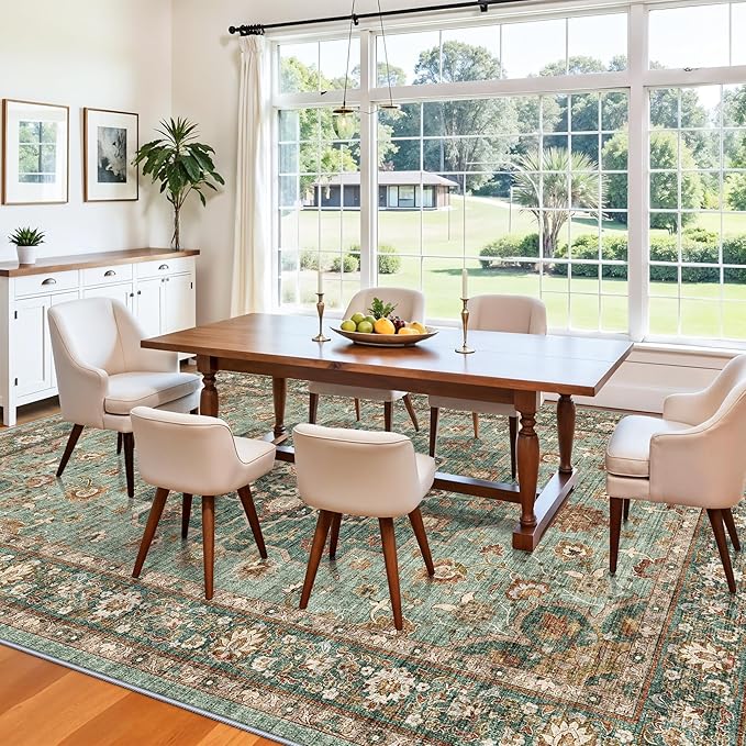 TOPRUUG Washable Oriental Area Rug - Green 9x11 Area Rugs for Living Room Bedroom Dining Room Under Kitchen Table - Non-Slip & Stain Resistance Rug for High Traffic Area (Green, 9x11)