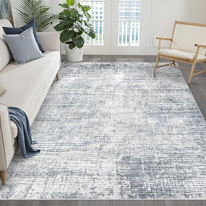 6x9 Area Rugs Living Room: Washable Large Neutral Blue Rug Abstract Soft Modern Stain Resistant Indoor Floor Non-Slip Carpet for Bedroom Nursery Kids Office Playroom Dining Room Under Table Home