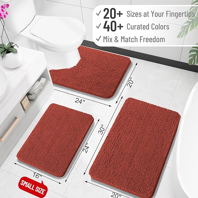 OLANLY Large Bathroom Rugs 70x46, Soft Absorbent Chenille Bath Rugs, Rubber Backing Quick Dry, Machine Washable Bath Mats for Bathroom Floor, Tub and Shower, Home Decor Accessories, Rustic Terracotta