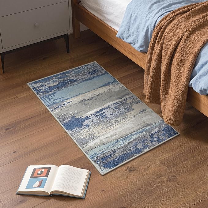 GENIMO 2X3 Washable Modern Doormat, Non-Slip Low Pile Chenille Area Rug, Small Entry Mat for Entrance Hallway Kitchen Bathroom, Indigo Drift