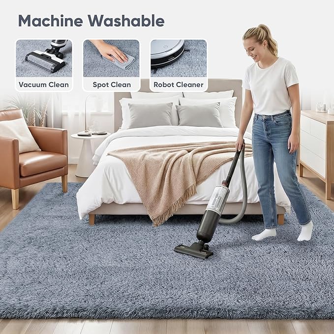 Area Rug for Living Room Bedroom: 4x6 Grey Soft Fluffy Shag Upgrade Non-Slip High Pile Carpet Large Fuzzy Plush Indoor Floor Decor Shaggy Rug for Kid Boys Girls Dorms Playroom Nursery Modern Home