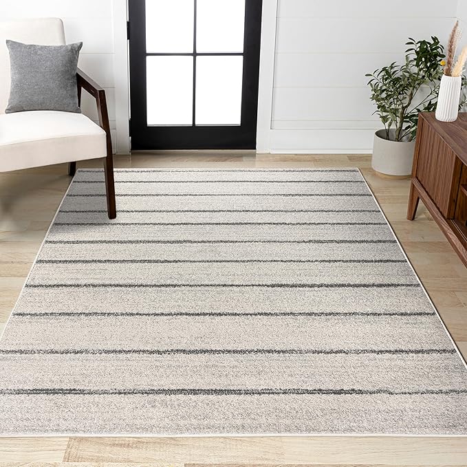 JONATHAN Y Williamsburg Minimalist Stripe Cream/Gray Indoor Area Rug, 3x5, Contemporary, Modern, Easy-Cleaning for Living Room, Bedroom, Kitchen, Pet Friendly, Non-Shedding (MOH201A-3)