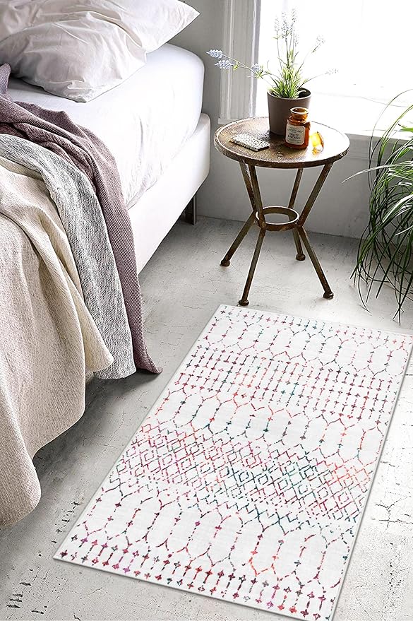 Lahome Moroccan Indoor Door Mats for Entryway 2x3 Area Rug Non-Slip Backing Washable Rug for Kitchen Low Pile Throw Soft Bath Rug, Colorful Print Distressed Front Door Rugs for Entrance Bedside Hana