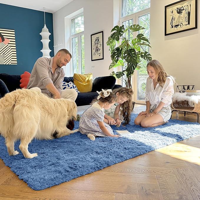 OLANLY 5x8 Machine Washable Large Area Rugs for Living Room, Bedroom, Soft Fluffy Shaggy Bedside Rug, Indoor Floor Carpet for Kids Girls and Boys, Dorms, Nursery, Home Decor Aesthetic, Blue
