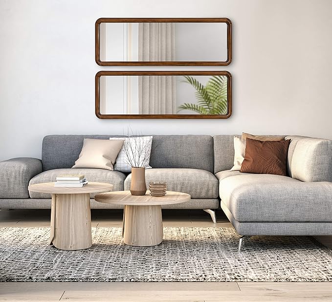 Kate and Laurel Pao Mid-Century Panel Wood Framed Wall Mirror, 16 x 48, Walnut Brown, Modern Full Length Mirror for Wall