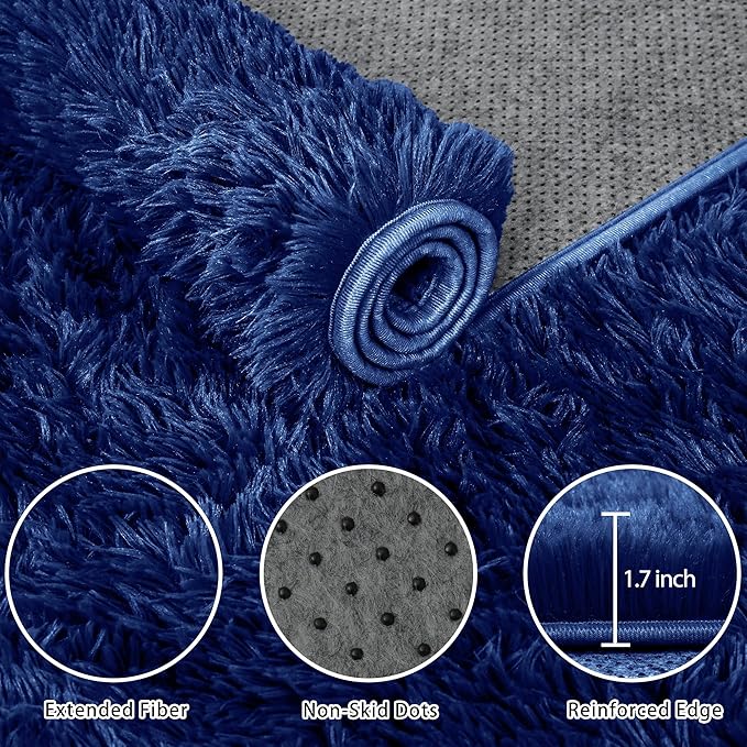 8x10 Area Rug for Living Room:Ultra Soft Fluffy Shag Navy Blue Rugs,Large Fuzzy Plush Indoor Non Slip Carpet Washable Rug for Bedroom Kids Nursery Office Dorm Modern Decor(Navy Blue 8'x10')