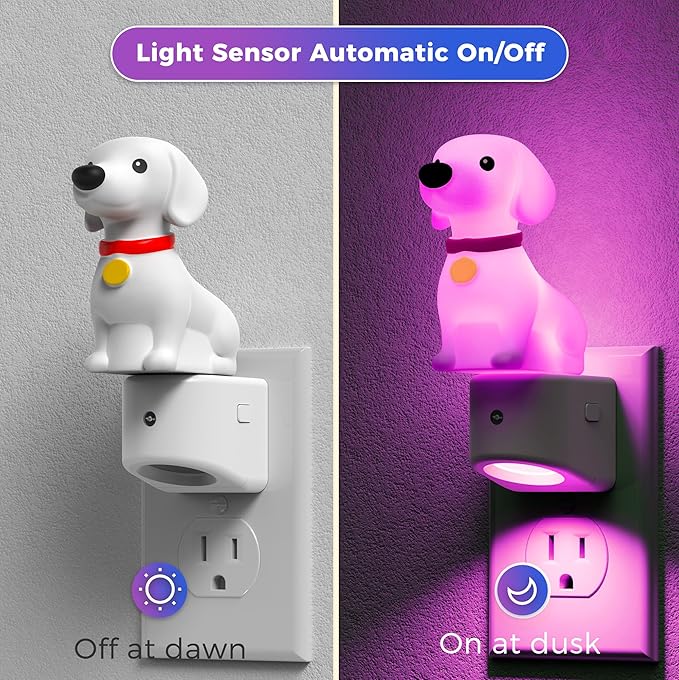 L LOHAS LED Night Light for Kids,3D Cute Puppy Night Lights,Dachshund with Dusk to Dawn Sensor, RGB+Soft White 3000K,Dog Night Light,Birthday Gift Nightlight for Kids, Room Decor,2Pack