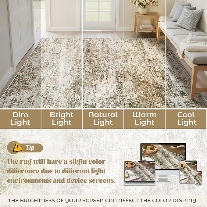 XLUEZ 6x9 Area Rugs for Living Room, Washable Modern Abstract Large Area Rug Neutral Soft Non Slip Kids Rug Stain Resistant Indoor Carpet for Bedroom Nursery Dining Room Playroom(Brown, 6'x9')