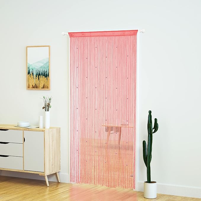 YaoYue Beaded Curtain Door String Curtains for Doorway Tassels Beads Hanging Fringe Hippie Room Divider Window Hallway Entrance Wall Closet Bedroom Privacy Decor (39×110in/100×280cm, Pink)