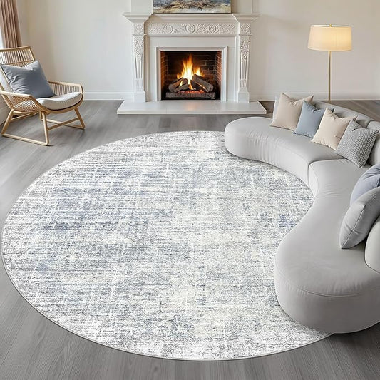 10ft Round Rug Living Room: 10x10 Washable Large Neutral Blue Circle Area Rug Abstract Soft Modern Stain Resistant Indoor Floor Non-Slip Carpet for Bedroom Nursery Kids Office Playroom Dining Room