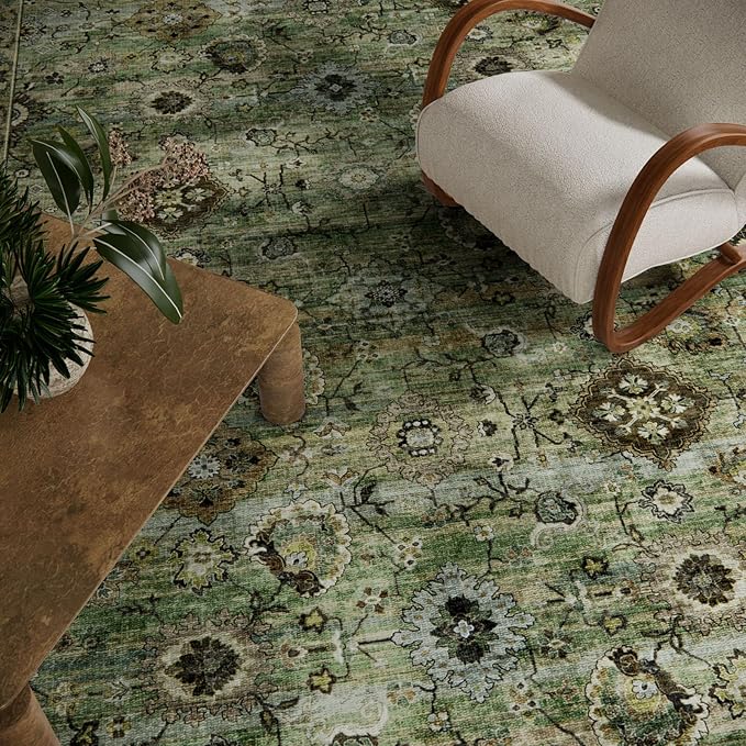 Washable Area Rugs for Living Room: 8x10 Rug Boho Vintage Rugs Stain Resistant Non Slip Low Pile Lightweight Soft Carpets for Bedroom Kitchen Dining Room Nursery Kids Room Farmhouse Home Office