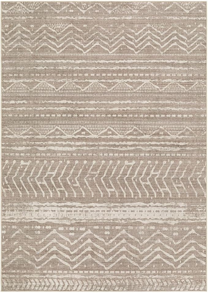 Nakagishi 8x11 Area Rugs Living Room: Washable Boho Large Neutral Soft Farmhouse Area Rugs Stain Resistant Modern Non-Slip Indoor Floor Carpet for Bedroom Nursery Kids Playroom Office-Dark Brown
