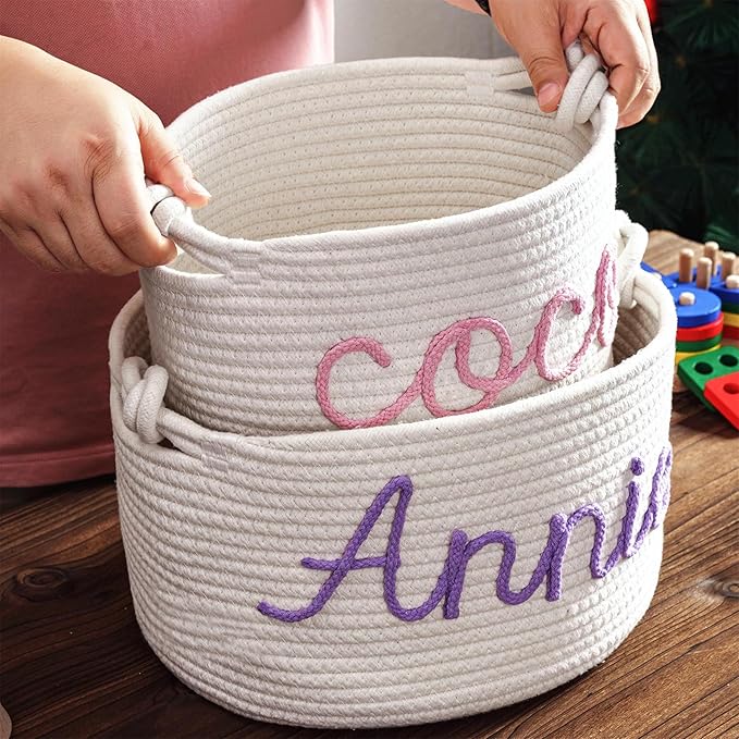 JUPPE Custom Baby Shower Basket, Personzlized Basket with Baby Name, Baby Boy Girl Storage Organizer Cotton Rope Nursery Decor Newborn Gift (style 1) (Style 5)