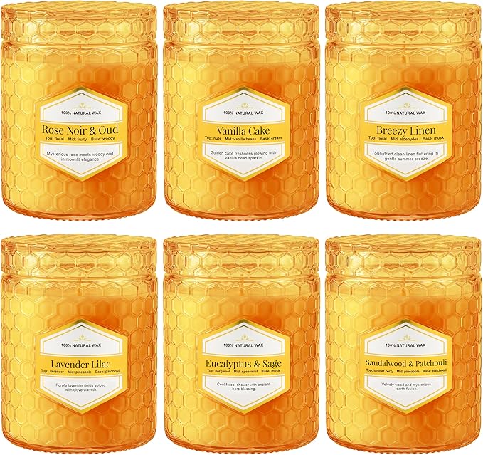 6 Pack Amber Glass Scented Candles for Home Scented, 5.5 Oz Each Soy Wax Candles, Lavender Sage Candles, Luxury Home Decor Gift Set for Women Birthday Christmas