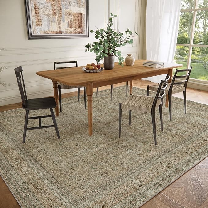 palohom 10x14 Area Rug Washable Rugs: Large Living Room Rug Stain Resistant Non Slip Distressed Vintage Low Pile Faux Wool Soft Rugs for Bedroom Farmhouse Dining Room Nursery Indoor