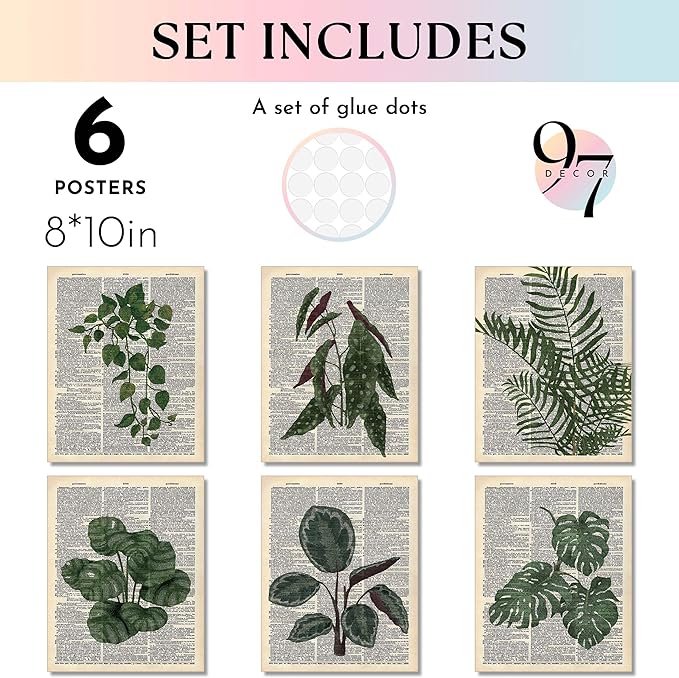 97 Decor Green Wall Art Prints - Plant Pictures Wall Art, Vintage Botanical Prints, Plant Poster For Room Aesthetic, Book Pages Dictionary Art Dark Green Wall Decor For Bedroom Home (8x10 Unframed)